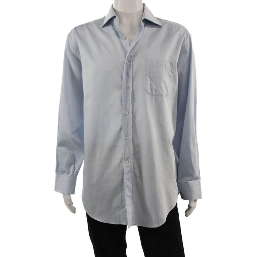 Breuer Mens Dress Shirt Light Blue Cotton Long Sleeve Point Spread Size L
